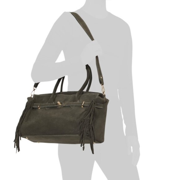 MARLON Made In Italy Suede Large Franges East West Tote - Picture 4 of 4